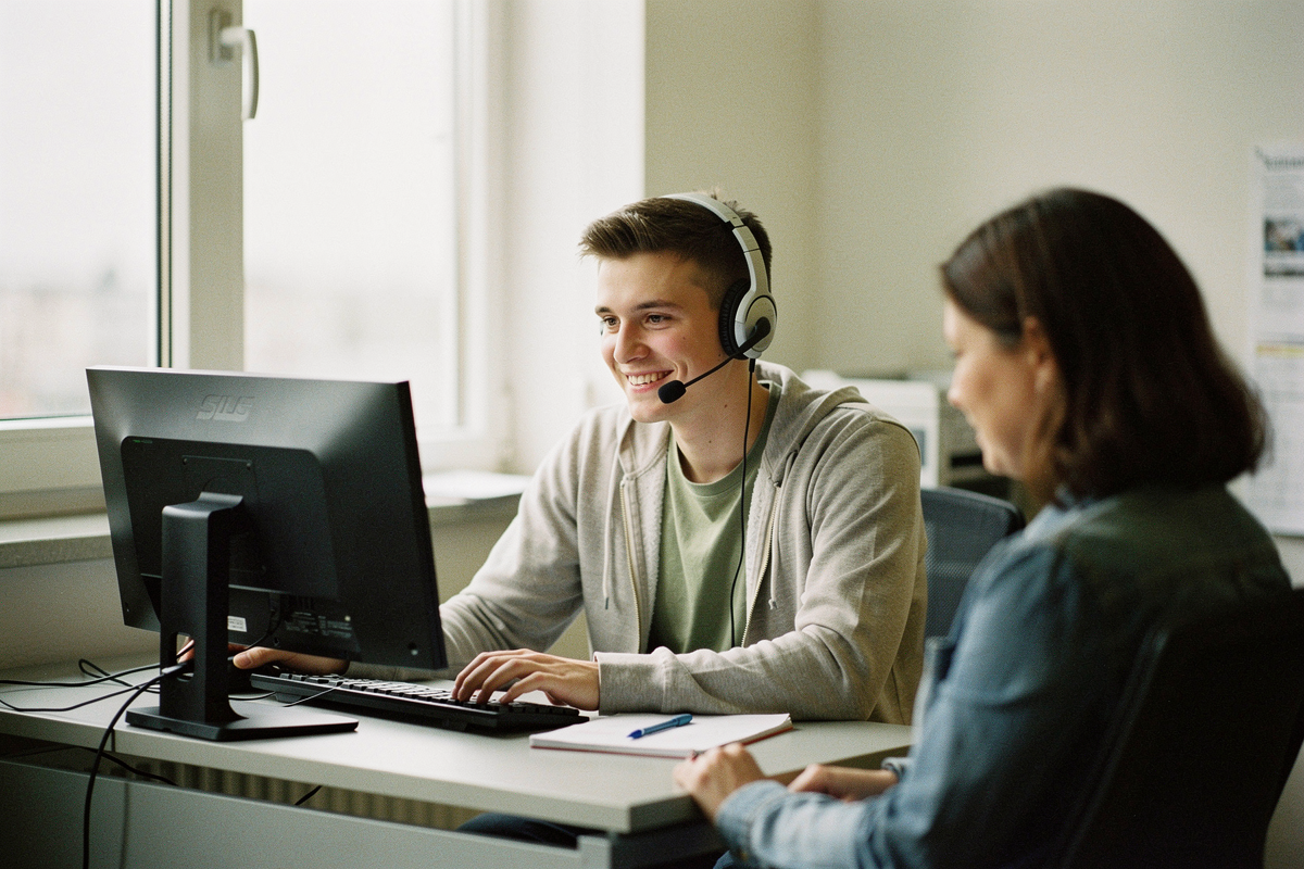 Mitarbeiter im Kundenservice mit Headset